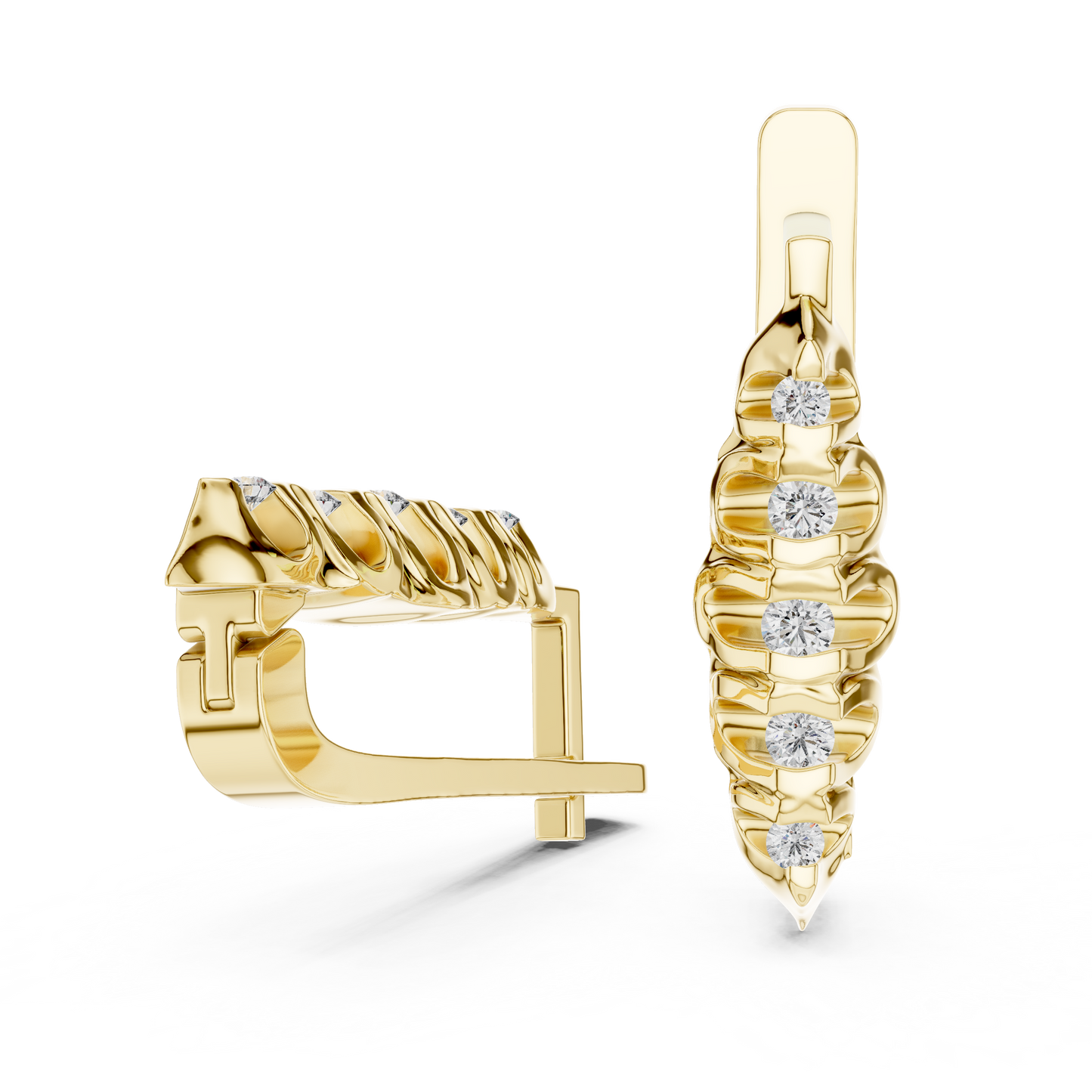 Unique Ribbed Round Lab Grown Diamond Earrings