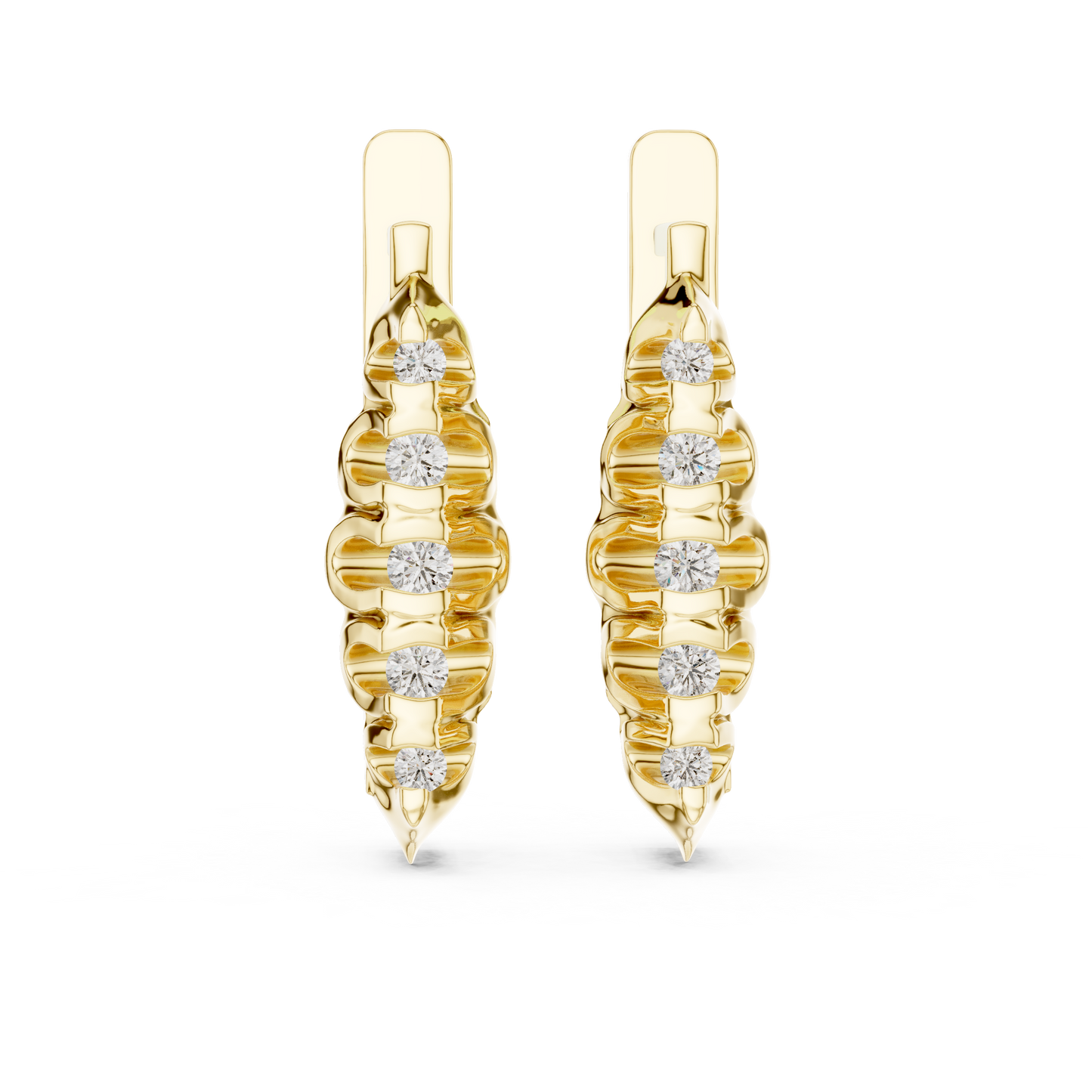 Unique Ribbed Round Lab Grown Diamond Earrings