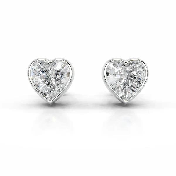 Heart Cut Moissanite Silver Bezel Set Earring