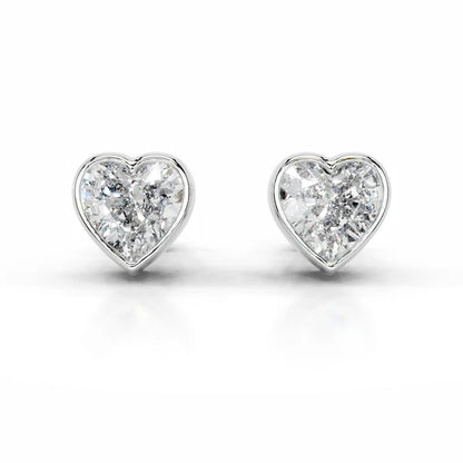Heart Cut Moissanite Silver Bezel Set Earring