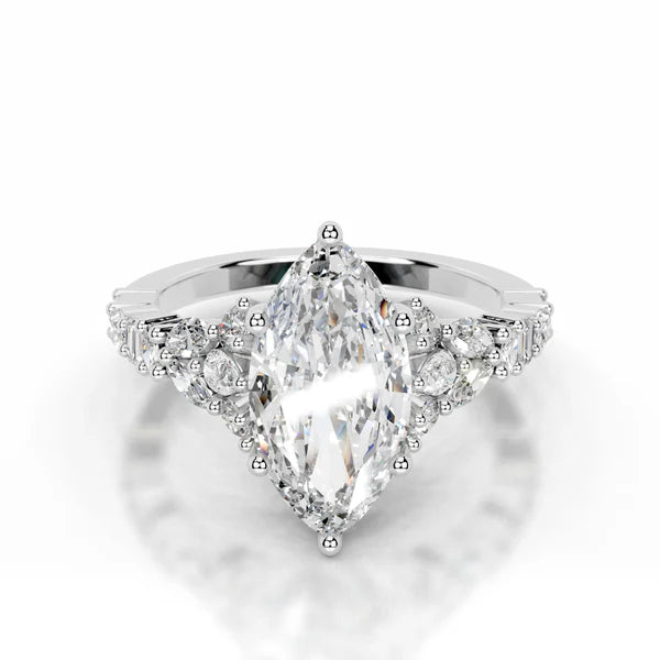 Marquise Cut Moissanite Silver Cluster Setting Engagement Ring