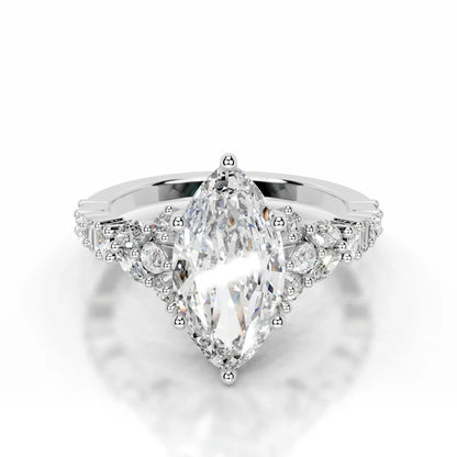 Marquise Cut Moissanite Silver Cluster Setting Engagement Ring