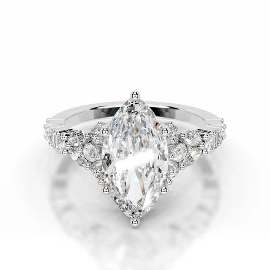 Marquise Cut Moissanite Silver Cluster Setting Engagement Ring