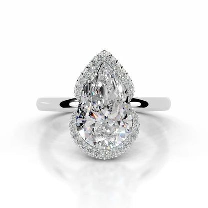 Pear Cut Moissanite Halo Silver Engagement Ring