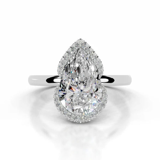 Pear Cut Moissanite Halo Silver Engagement Ring