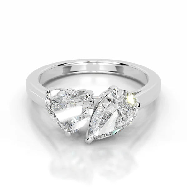 Heart and Pear Cut Moissanite Silver Two Stone  Engagement Ring