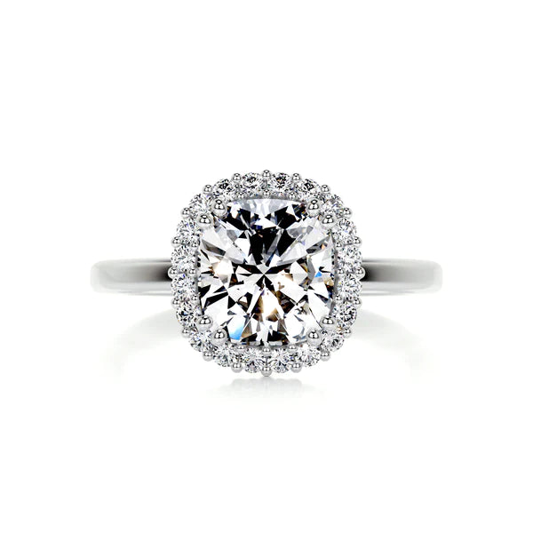 Cushion Cut Moissanite Silver Halo Set Engagement Ring