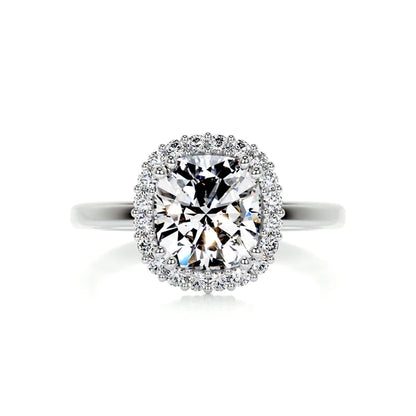 Cushion Cut Moissanite Silver Halo Set Engagement Ring