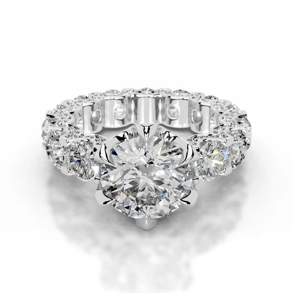 Round Cut Moissanite Accented Shank Silver Engagement Ring