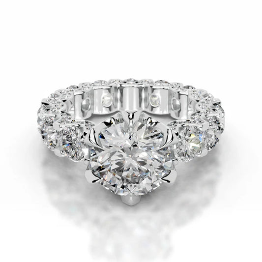 Round Cut Moissanite Accented Shank Silver Engagement Ring