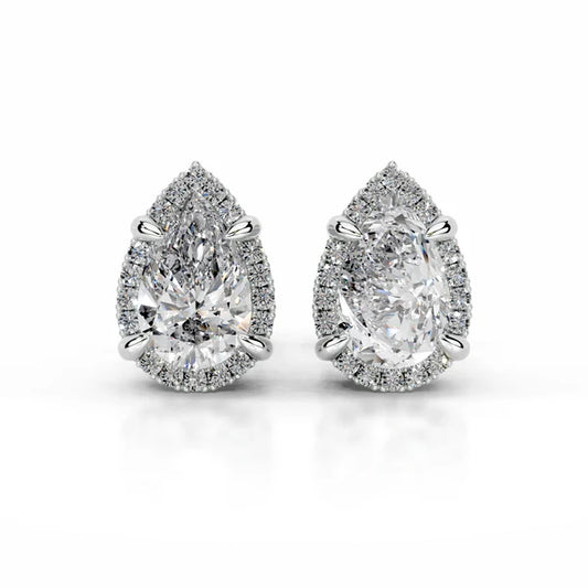 Pear Cut Moissanite Silver Halo Earring