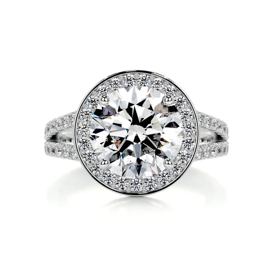 3.0 Ct Round Cut Moissanite Diamond Halo Set Silver Engagement Ring