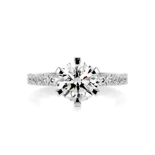 1.5 Ct Round Cut Moissanite Silver Six Prong Set Engagement Ring