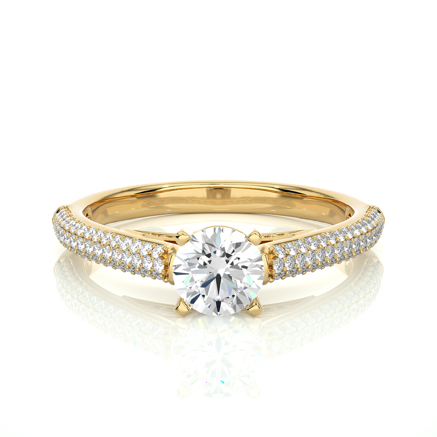 1.02 Ct Round Cut Lab Grown Diamond Engagement Ring in Micro Pave Setting