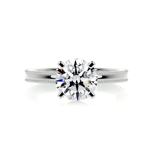 Round Cut Moissanite Solitaire Four Prong Set Silver Engagement Ring