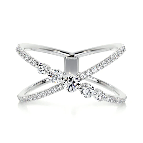0.42 CTW Round Cut Moissanite Silver Pave Set Wedding Band