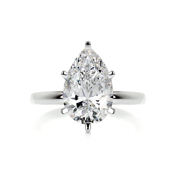 Pear Cut Moissanite Solitaire Six Prong Set Silver Engagement Ring