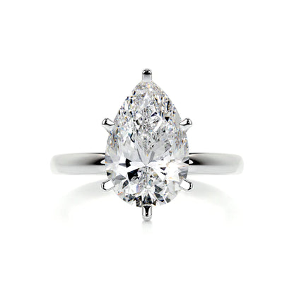 Pear Cut Moissanite Solitaire Six Prong Set Silver Engagement Ring