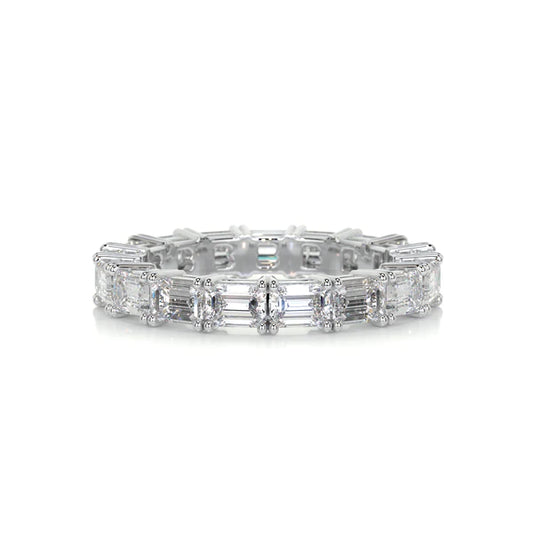 3.0 CTW Emerald Cut Moissanite Silver Full Eternity Set Wedding Band