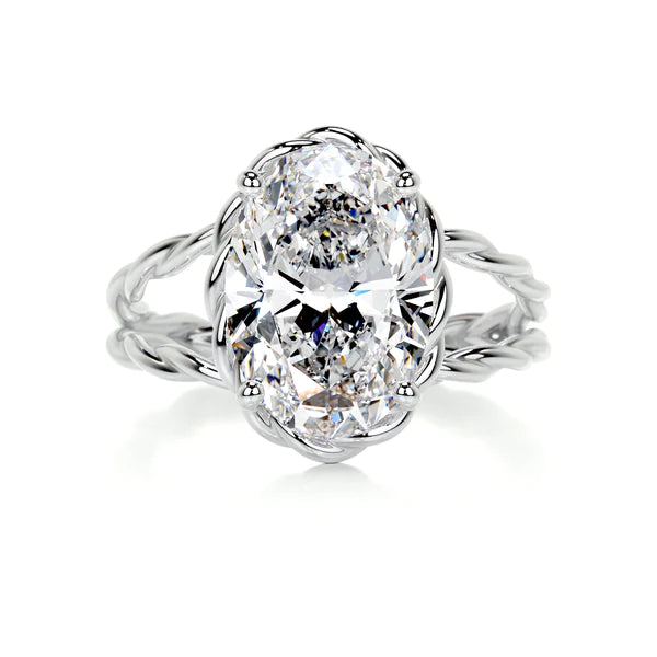 Oval Cut Moissanite Solitaire Split Shank Silver Engagement Ring