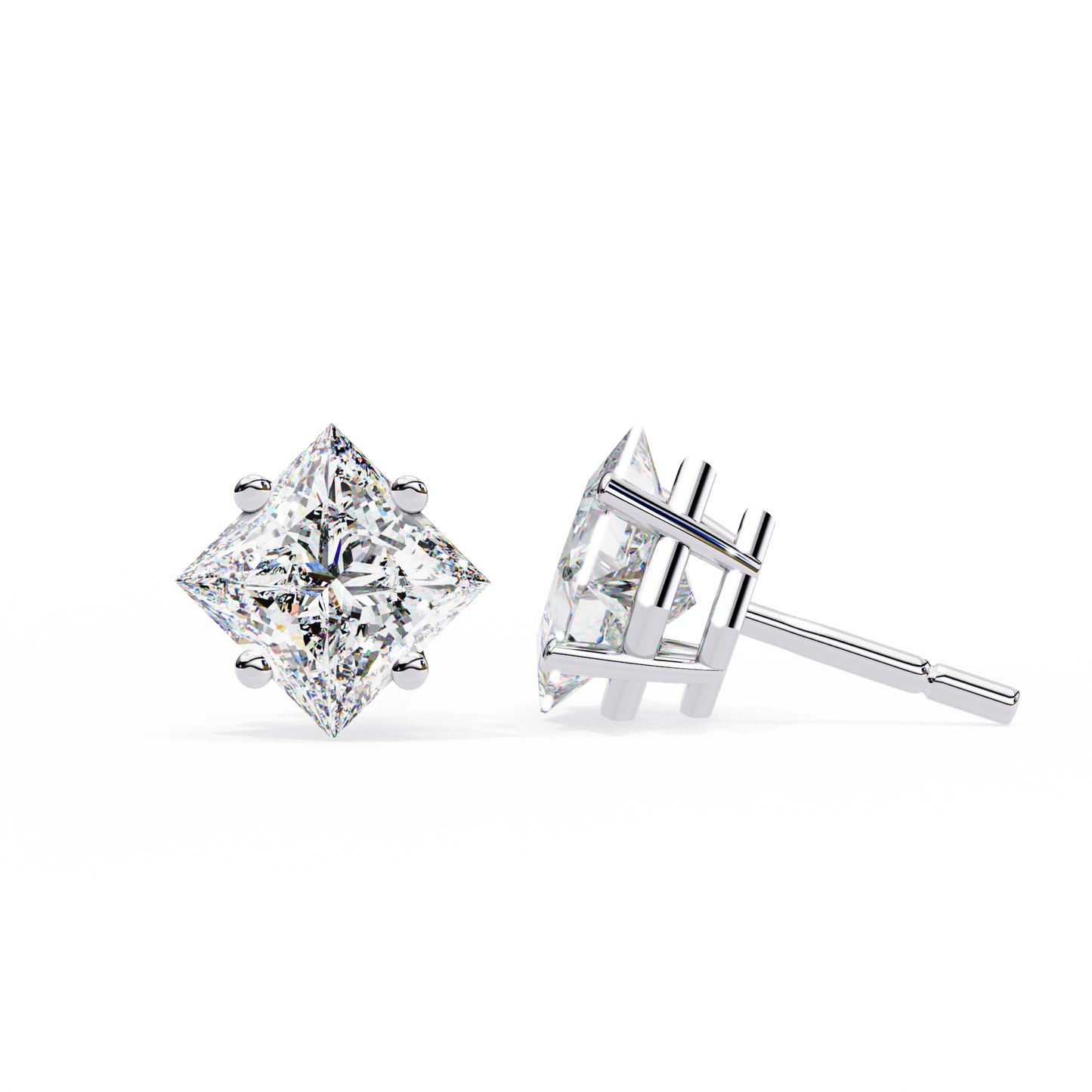 1.2 Ct Princess Cut Lab Grown Diamond Gold Stud Earring