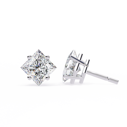 1.2 Ct Princess Cut Lab Grown Diamond Gold Stud Earring