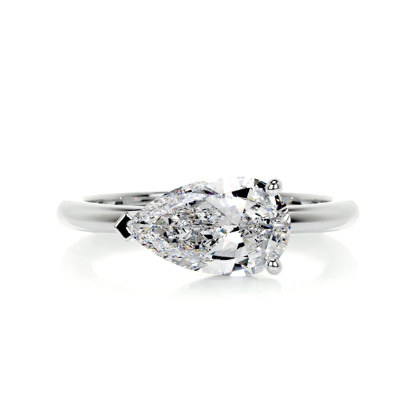 Pear Cut Moissanite Solitaire Three Prong Set Silver Engagement Ring