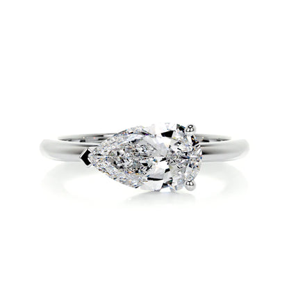 Pear Cut Moissanite Solitaire Three Prong Set Silver Engagement Ring