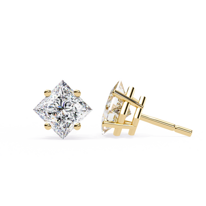 1.2 Ct Princess Cut Lab Grown Diamond Gold Stud Earring