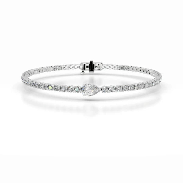 Pear Cut Moissanite Silver Tennis Bracelet