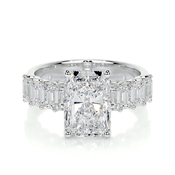 Radiant Cut Moissanite Accented Shank Silver Engagement Ring