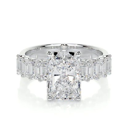 Radiant Cut Moissanite Accented Shank Silver Engagement Ring