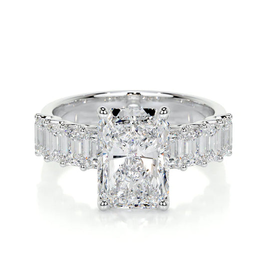 Radiant Cut Moissanite Accented Shank Silver Engagement Ring