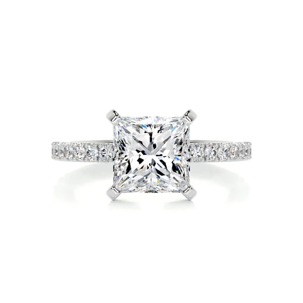 2.25 Ct Princess Cut Moissanite Silver Pave Set Silver Ring