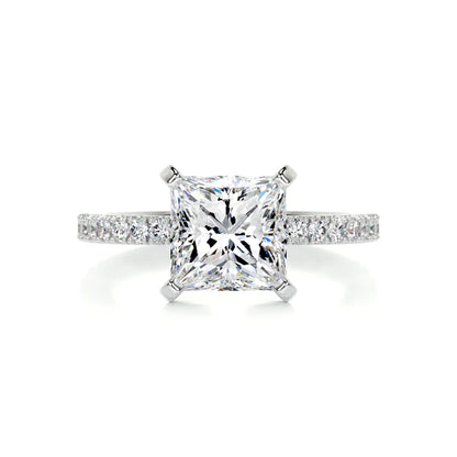 2.25 Ct Princess Cut Moissanite Silver Pave Set Silver Ring