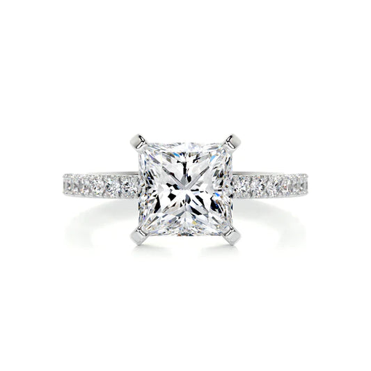 2.25 Ct Princess Cut Moissanite Silver Pave Set Silver Ring