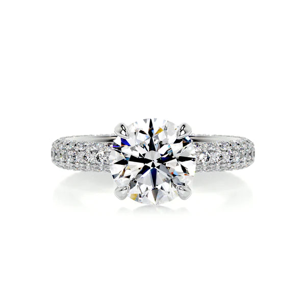Round Cut Moissanite Silver Pave Set Engagement Ring
