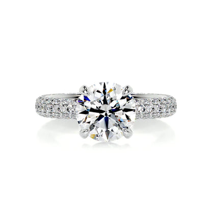 Round Cut Moissanite Silver Pave Set Engagement Ring