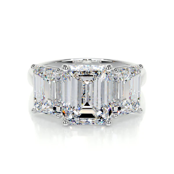 Emerald Cut Moissanite Three Stone Ring  Silver Engagement Ring