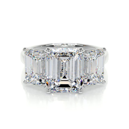 Emerald Cut Moissanite Three Stone Ring  Silver Engagement Ring