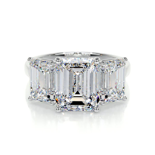 Emerald Cut Moissanite Three Stone Ring  Silver Engagement Ring