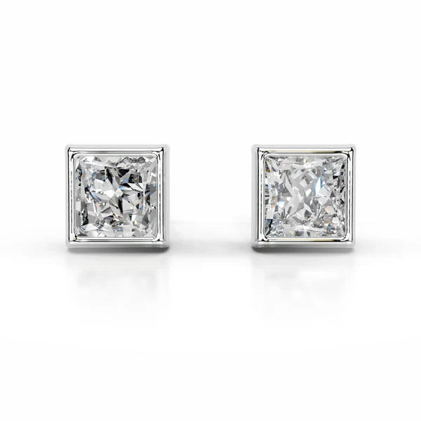 Each Princess Cut Moissanite Silver Bezel Set Earring