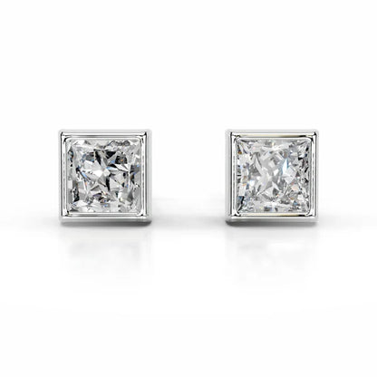 Each Princess Cut Moissanite Silver Bezel Set Earring