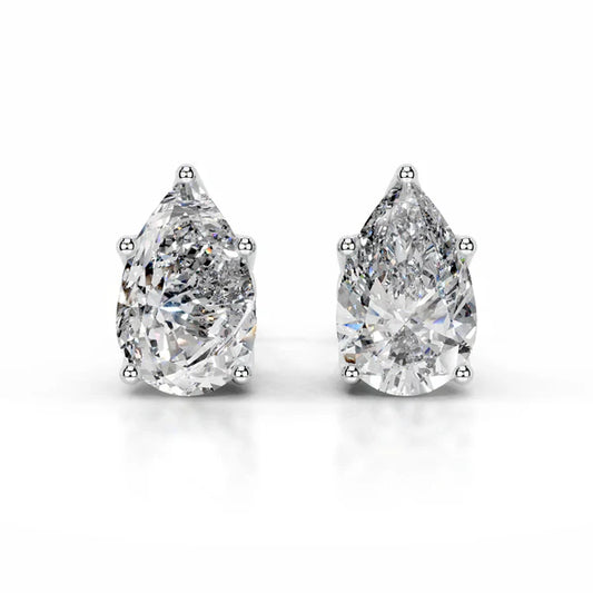 Pear Cut Moissanite Silver Stud Earring