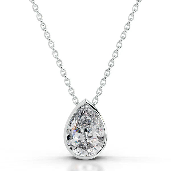 3.0 Ct Pear Cut Moissanite Silver Bezel Set Solitaire Pendant