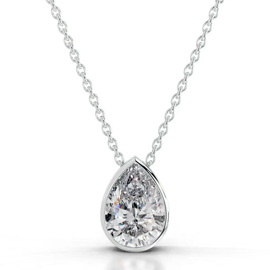 3.0 Ct Pear Cut Moissanite Silver Bezel Set Solitaire Pendant