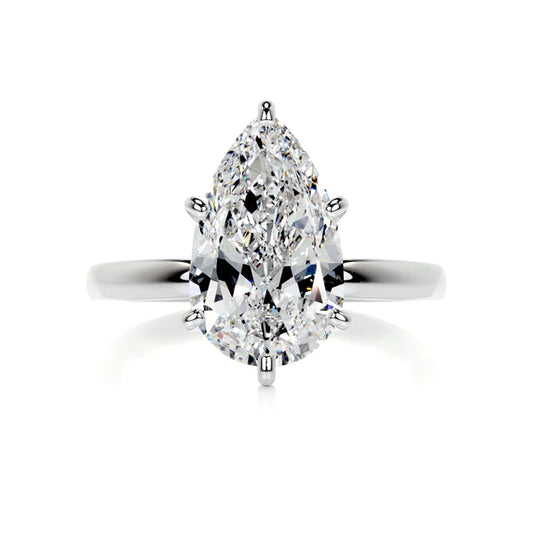 Pear Cut Moissanite Six Prong Set Solitaire Silver Engagement Ring