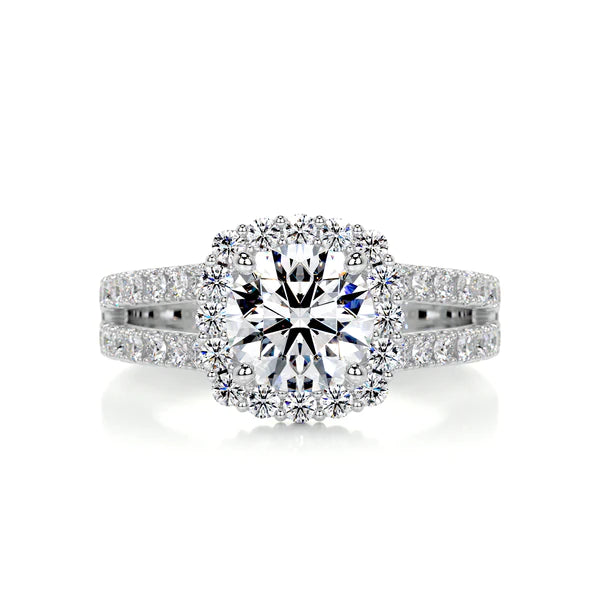 Round Cut Moissanite Split Shank Silver Engagement Ring