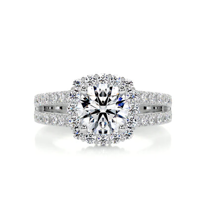 Round Cut Moissanite Split Shank Silver Engagement Ring