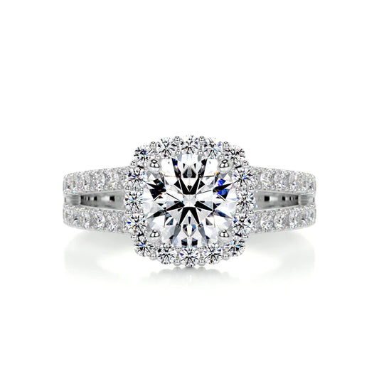 Round Cut Moissanite Split Shank Silver Engagement Ring